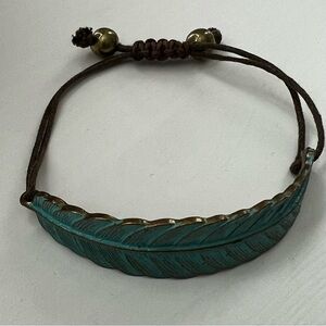 Turquoise Brass Feather Bracelet